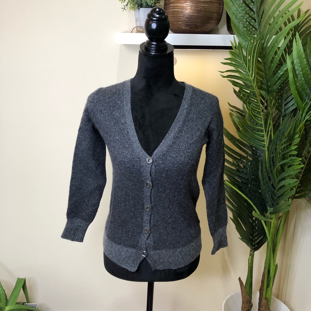 J Crew Cashmere Wool Blend Grey Charcoal V-Neck Sweater Medium